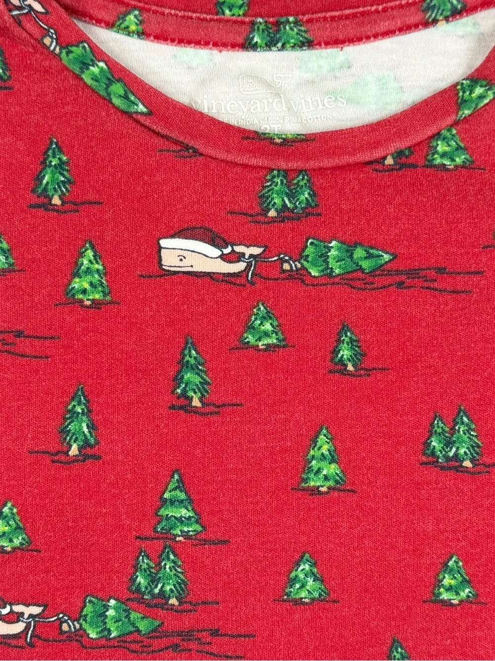 VINEYARD VINES Girls’ Red Christmas Tree Farm Whales Pima Lounge Set - 2T